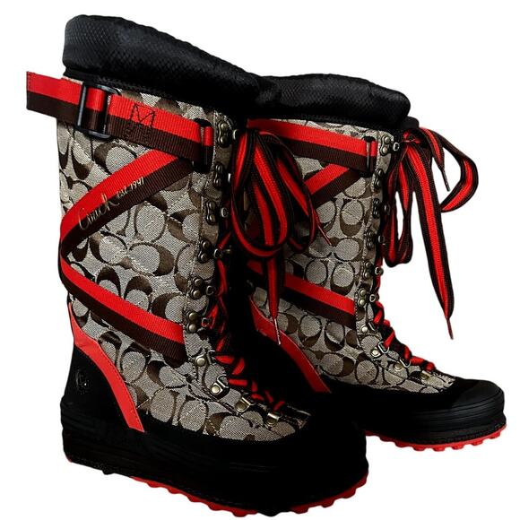 COACH Marian Classic Lace Up Sporty Print Chic Water Resistant Snow Boots 7 - Picture 13 of 15